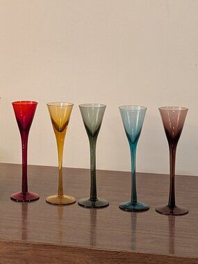 Vintage Rainbow Cordial Shot Glasses - Bombay Liqueur Set of 5 - Retro Barware